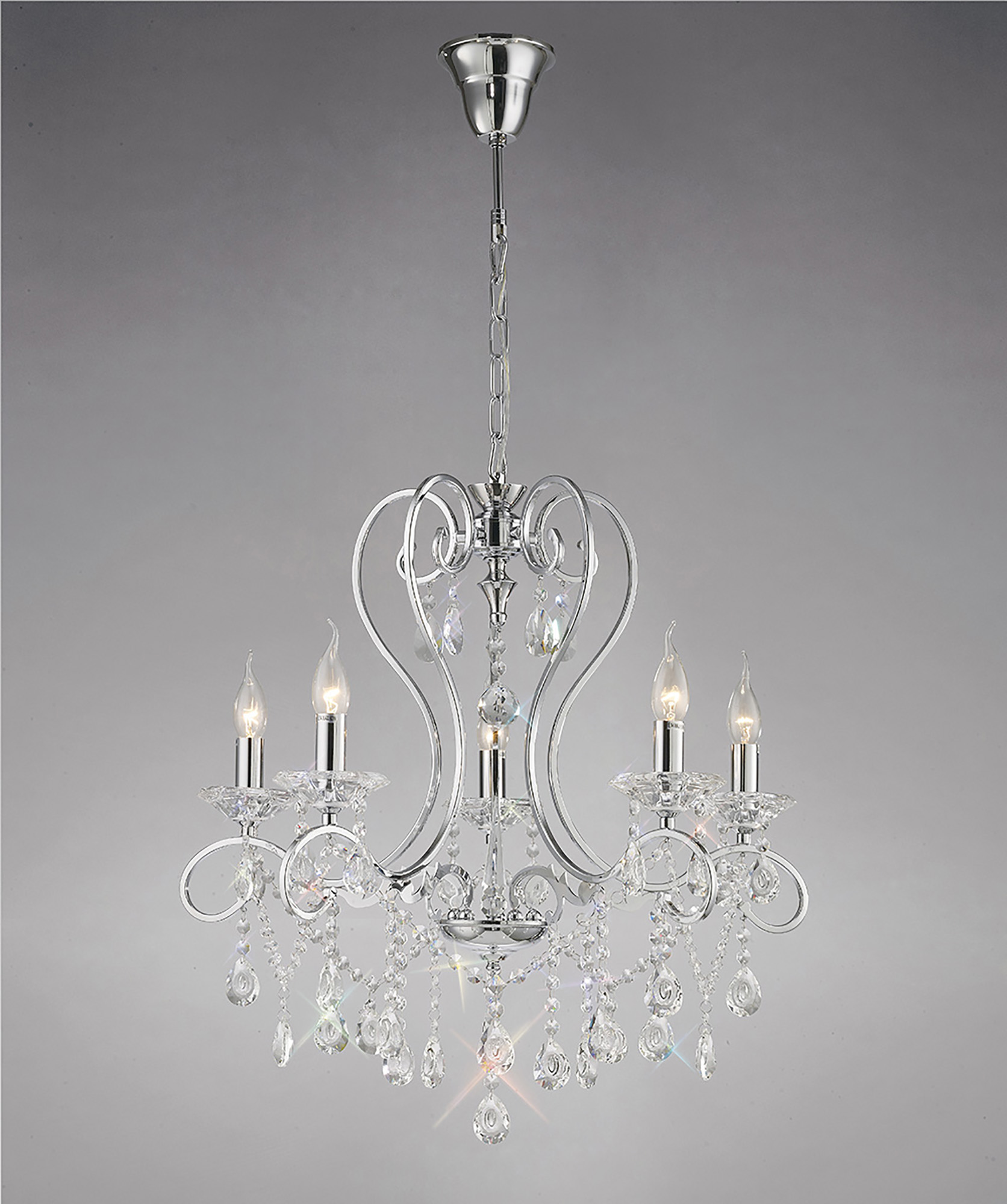 IL31365  Vela Crystal Pendant 5 Light Polished Chrome